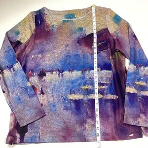 FDJ Women’s Watercolor Print Top Size XL Purple Multi NWT